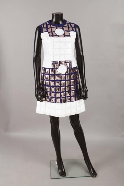 Sorelle FONTANA 1969 Mini robe "Moon landing" en toile blanche, marine, chaques couleurs...