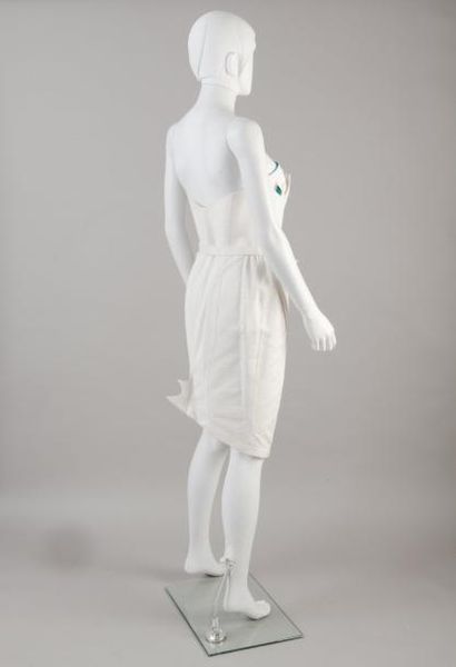 Thierry MUGLER Robe de coktail en ottoman blanc doublé de nylon turquoise, bustier...