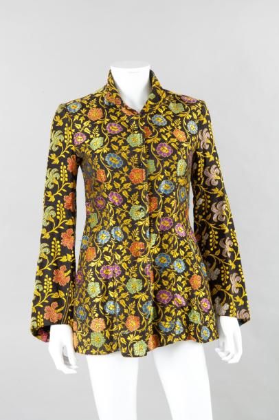 Jean BOUQUIN (attribué à) Veste en lainage à motifs floral multicolore à dominante...