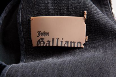 John GALLIANO Homme veste zipée en denim et jersey noir d'inspiration perfecto col...