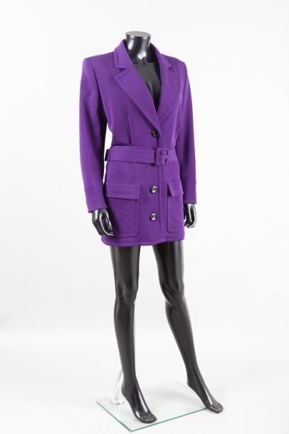Yves SAINT LAURENT rive gauche circa 1970 Veste longue en jersey de laine violet,...