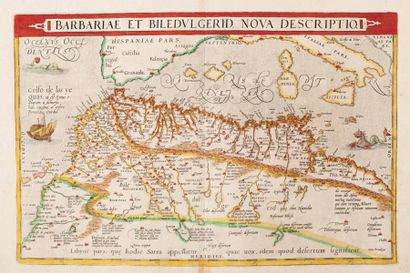 Abraham ORTELIUS 
Barbariae Et Biledulgerid Nova Descriptio.
Carte ancienne du Maroc...
