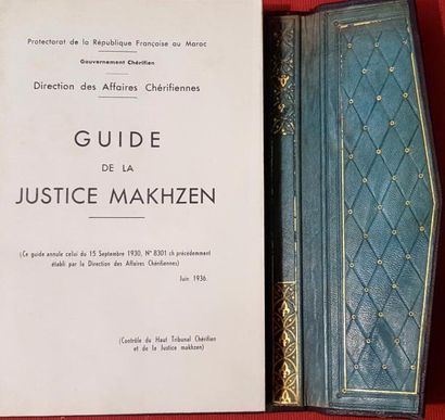 [DROIT] Guide de la Justice Makhzen 
Sl., 1936, in-8 relié pleine reliure marocaine...