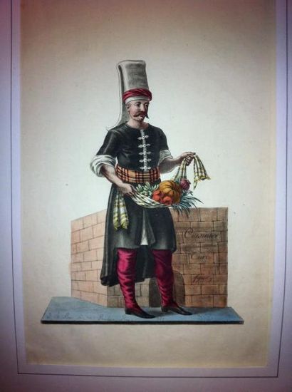 [TURQUIE] 
Lithographie en couleurs représentant Kislar Agassi d'après Ragnal (1688)....