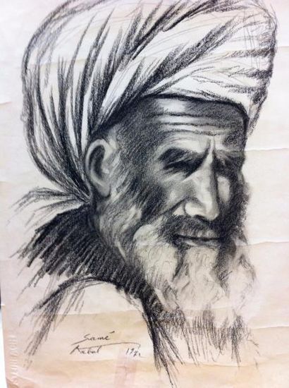 [DESSIN ORIGINAL] Type afghan.
Grand dessin au crayon gras signé et localisé en bas...