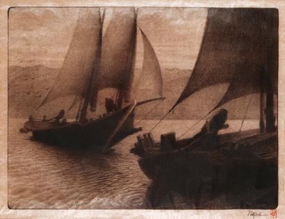 Gustave POETZSCH (1870-1950) Barque sur le lac Léman
Estampe sur papier japon, signée...