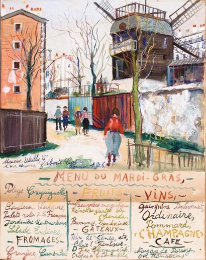 Maurice UTRILLO (1883-1955) *Le Moulin de la Galette
Aquarelle sur papier.
Signée,...