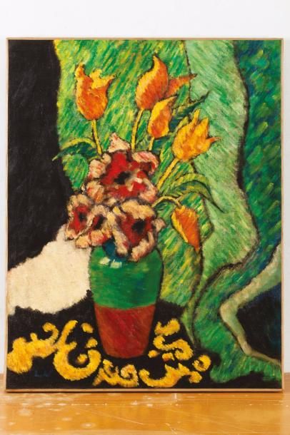 Louis VALTAT (1869-1952) Vase de fleurs, circa 1940-41
Huile sur toile.
Monogrammée...