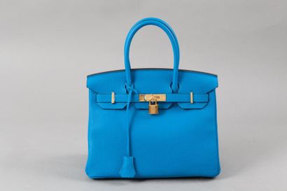 HERMES Paris Made in France année 2017 *Sac “ Birkin “ 30cm en veau togo bleu Zanzibar,...