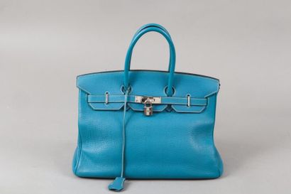 HERMES paris made in France année 2006 *Sac “Birkin” 35cm en veau Clémence bleu jean...