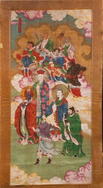 Chine, début XVIIIe siècle 
Ensemble de quatre grandes peintures à l'encre et couleurs...