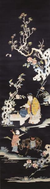 Chine, période Qing, 2ème moitié du XIXe siècle 
Suite de six panneaux en lin et...