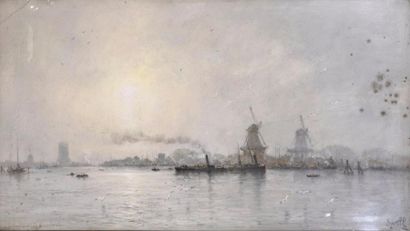 Marie Joseph Léon CLAVEL dit IWILL (1850-1923) 
Vue de Dordrecht
Pastel signé en...