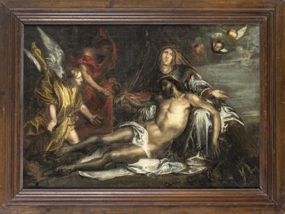 École française, vers 1700 
Descente de croix
Huile sur toile 77 x 110 cm
(usure...