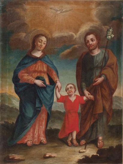 ÉCOLE DE CUZCO 
Sainte famille Huile sur toile 80 x 61 cm