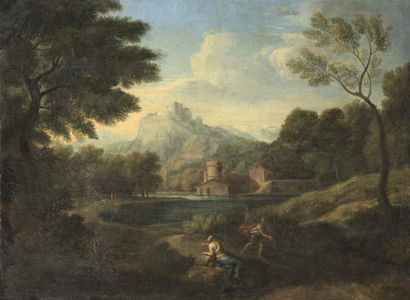Ecole Romaine vers 1700 
Paysages boisés et montagneux animés
Paire de toiles (accidents...