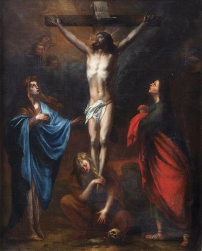 Attribué à Jacob van OOST (1601-1671) 
Christ en croix avec Sainte
Madeleine, la...