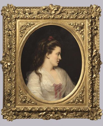 Attribué à Charles CHAPLIN (1825-1891) 
Portrait de femme de profil à la robe blanche...