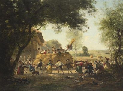 Armand LELEUX (1818-1885) 
Fête de la moisson
Toile signée en bas à gauche
149 x...