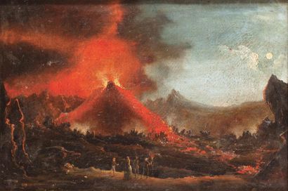 ÉCOLE ITALIENNE, vers 1840 
Eruption dans un cratère
Toile d'origine
30 x 46 cm