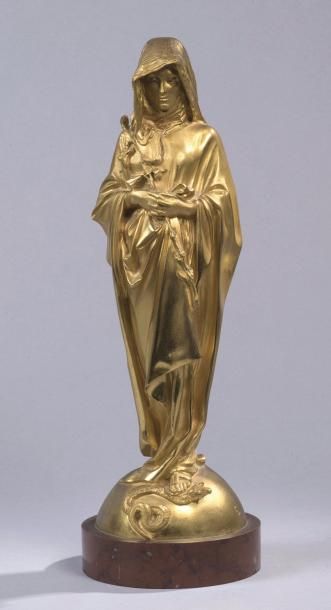 Emmanuel Fremiet (1824-1910) 
La vierge de Bethléem
Épreuve en bronze doré sur un...