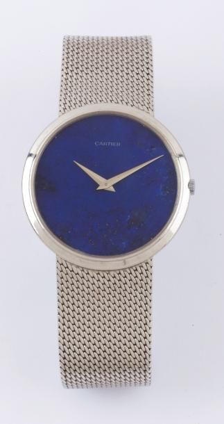 PIAGET - CARTIER Montre bracelet en or gris, cadran lapis- lazuli, mouvement mécanique...