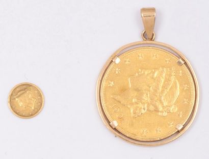 null ETATS-UNIS.
20 dollars. 1904. (Fr. 177). Monté en pendentif. Dollar. 1849. (Fr....