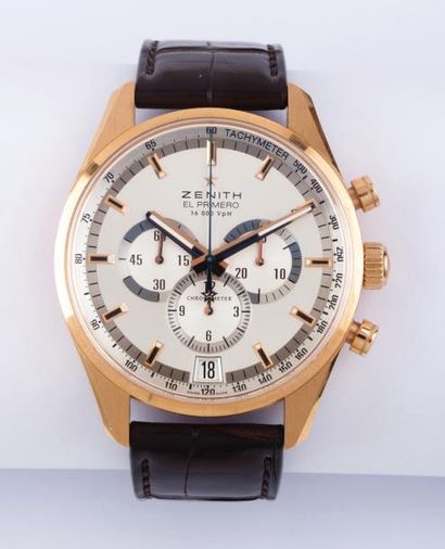 ZENITH EL PRIMERO - ref 18,2040,400
Grand chronographe bracelet en or rose. Boitier...