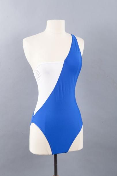 Thierry MUGLER Maillot de bain en jersey lycra bleu Roy, blanc