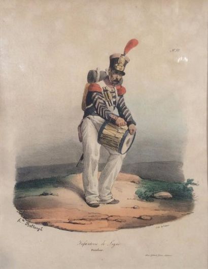 null Lithographie en couleurs représentant un tambour de l'infanterie de ligne. 30...