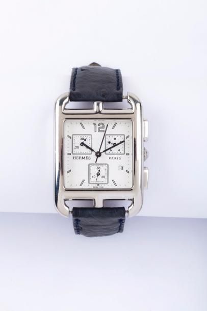 null HERMES - CAPE CODE Chronographe bracelet en acier. Boitier rectangle, fond vissé....