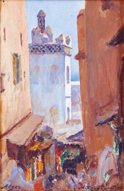 Alexandre ROUBTZOFF (1884-1949) 
La Mosquée Sidi Abderrahman, Alger
Huile sur toile,...