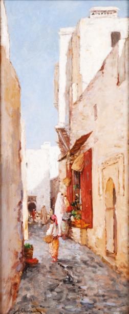 Alfred CHATAUD (1833-1908) 
Rue du palmier, Casbah d'Alger
Huile sur panneau, signée...