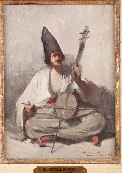 Gustave GUILLAUMET (1840-1887) 
Le musicien
Huile sur panneau d'acajou, signée en...