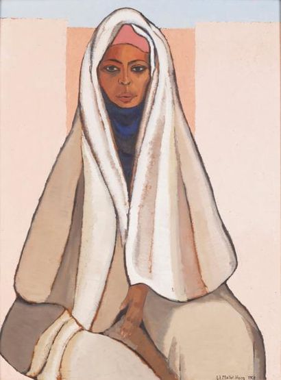 Liliane MALLET-HECQ (XXème siècle) 
Marocaine assise
Huile sur panneau, signée en...