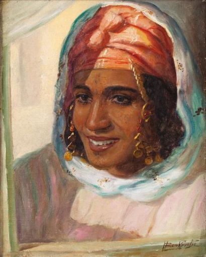 Miloud BOUKERCHE (1918-1979) 
Beauté marocaine aux bijoux
Huile sur toiles, signée...