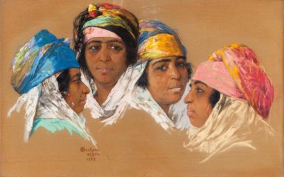 Emile DECKERS (1885-1968) 
Portrait de quatre algériennes
Pastel, signé en bas à...