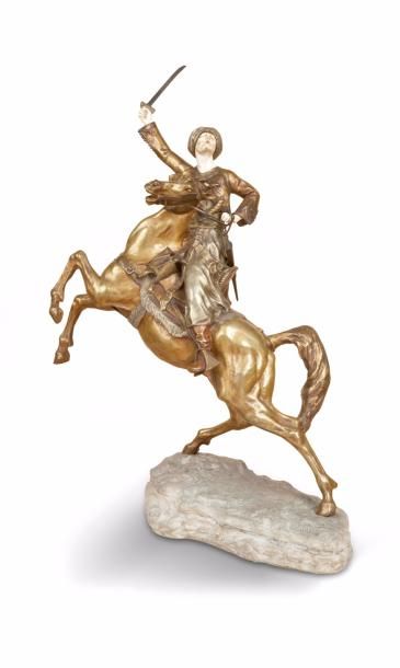 Thomas François CARTIER (1879-1943) (D'après) 
Cavalier arabe sur un cheval cabré
Epreuve...