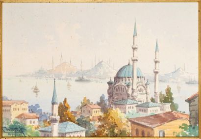 CHERIF (Ecole turque, XIXe-XXe siècle) 
Mosquées d'Istanbul
Aquarelle, signée en...