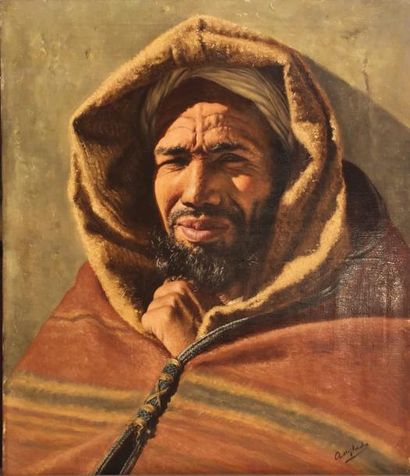 Luis ANGLADA PINTO (1873-1946) 
Portrait d'homme au turban
Huile sur toile, signée...