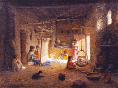Antoine GADAN (1854-1934) 
Fileuse dans un intérieur algérien
Huile sur toile, signée...
