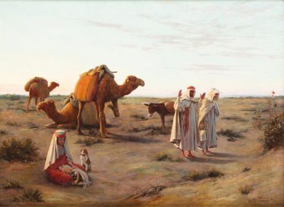 José ALSINA (XIX-XXème) 
Prière dans le désert
Huile sur toile, signée en bas à droite.
54...