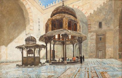 F. LIGER (XIX-XXème) 
La cour de la Mosquée du sultan Hassan, Le Caire
Huile sur...