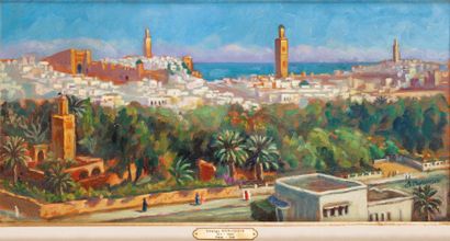 Solange MONVOISIN (1911-1985) 
Vue de Rabat-Salé
Huile sur panneau, signée en bas...