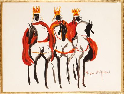 Hassan EL-GLAOUI (né en 1924) 
Les Rois Mages
Gouache sur papier, signée en bas à...