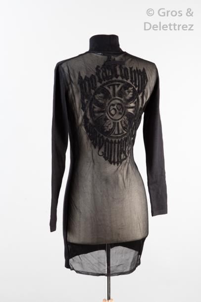 Jean Paul GAULTIER pour Equator Petite robe noire en jersey de laine, col montant,...