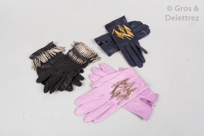 Claude MONTANA Lot de trois paires de gants en cuir agneau rehaussés d'importantes...