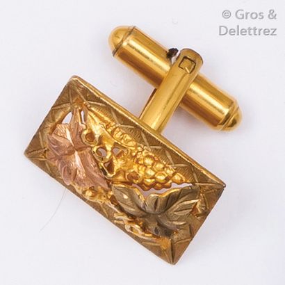 null Paire de boutons de manchette en or jaune et or rose 9K à décor de pampres de...