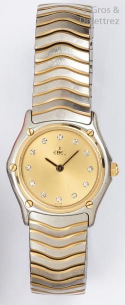EBEL «Wave» - Bracelet-montre de dame en or jaune et acier, boîtier rond, cadran...