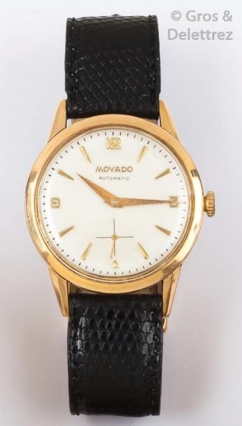 MOVADO VERS 1950 Montre bracelet en or 18K avec cadran blanc (repeint), index et...